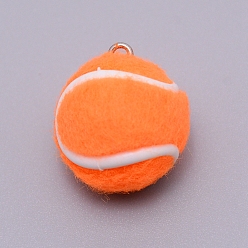 Orange Cloth Fabric Pendants, with Platinum Tone Iron Loop, Tennis, Orange, 7/8x3/4 inch(22x19mm), Hole: 2mm
