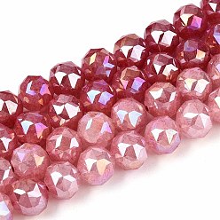 Индийский Красный Антикоррозийные гальванические стеклянные бусины, круглые, имитация нефрита, градиент цвета, граненые, Индийская красная, 9~10 мм, отверстие : 1.2~1.6 мм, около 41~42 шт / нитка, 14.76~15.16 дюйм (37.5~38.5 см)