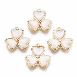 Настоящее золото 18K Соединители латунные звенья, с кошачий глаз, без никеля , 3 листовой клевер, реальный 18 k позолоченный, 14.5x15x3.5 мм, отверстие : 2 мм