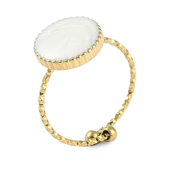 Настоящее золото 18K Ионное покрытие (IP) 304 плоские круглые открытые манжеты из нержавеющей стали с эмалью для женщин, реальный 18 k позолоченный, размер США 8 1/2 (18.5 мм)