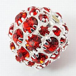 Красный Латунные бусины со стразами , класс А, круглые, красные, 20 мм, отверстие : 2.5 мм