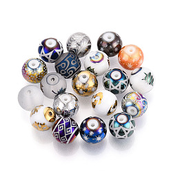 (52) Непрозрачная лаванда Гальванические стеклянные бусины, смешанную картину, круглые, разноцветные, 10~10.5 мм, отверстие : 1~1.5 мм