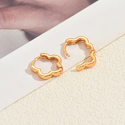 Настоящее золото 18K Серьги-кольца из латуни с цветком, реальный 18 k позолоченный, 14 мм