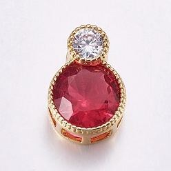 Real 18K Gold Plated Brass Micro Pave Cubic Zirconia Pendants, Multi-strand Links, Long-Lasting Plated, Real 18K Gold Plated, Flat Round and Oval, Red, 16.5~17x11x8mm, Hole: 3x3mm and 4mm