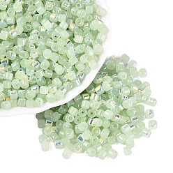 Pale Green FGB Imitation Jade Colours Glass Seed Beads, Rainbow Plated, Round Hole, Barrel, Pale Green, 4x3.5mm, Hole: 0.9~1mm, about 3750pcs/pound