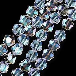 Clear Transparent Electroplate Glass Beads Strands, Pearl Luster Plated, Flower, Clear, 14x14x7.5mm, Hole: 1mm, about 50pcs/strand, 26.38''(67cm)