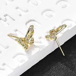 Настоящее золото 18K Бабочка латунь микро проложить кубического циркония шпильки уха, долговечный, без свинца и без кадмия, стойки покрытие, реальный 18 k позолоченный, 8.5x12.5 мм