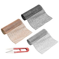 Mixed Color 24 Rows Plastic Mesh Rhinestone Trimming, Rhinestone Cup Chains, with Stainless-Steel Scissors, Mixed Color, 120x1mm, 3 colors, 1m/color, 3m/set