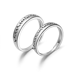 Platinum Adjustable Rhodium Plated 925 Sterling Silver Couple Rings, Heartbeat, Size 7 and Size 8, Platinum, 17mm and 18mm