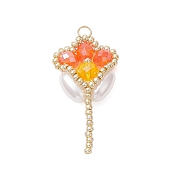 Оранжевый Подвески в виде тюльпанов из стеклянного бисера, со стеклом, граненые, оранжевые, 34x19x6 мм, Перейти кольцо: 4x0.5 мм, внутренний диаметр: 3.2 мм