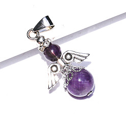 Аметист Подвески из натурального аметиста , антикварные подвески-ангелы из сплава серебра, 30x20 мм