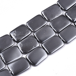Gray Shell Pearl Beads Strands, Spray Painted, Rectangle, Gray, 20~21x15x2.5~4mm, Hole: 1mm, about 20pcs/strand, 16.1 inch