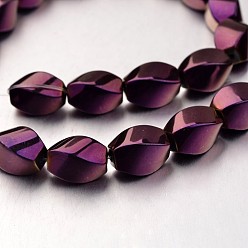 С Фиолетовым Покрытием Гальванизировать немагнитных синтетический гематит бисер пряди, витых овальных, с фиолетовым покрытием, 12x8 мм, отверстие : 1 мм, около 33 шт / нитка, 15.7 дюйм