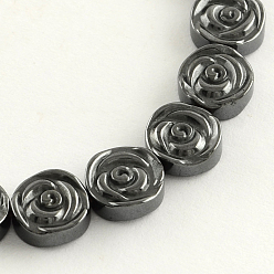 Black Non-magnetic Synthetic Hematite Beads Strands, Flower, Black, 8x3mm, Hole: 1mm, about 49pcs/strand, 16.1 inch