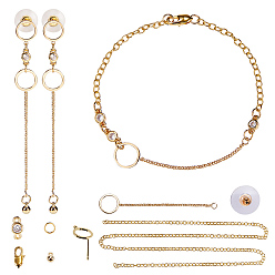 Golden DIY Earring and Bracelets Making, with Brass Pendants, Brass Micro Pave Cubic Zirconia Links, Oval Brass Lobster Claw Clasps and Brass Ear Stud Component, Golden, 12x10cm