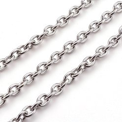 Stainless Steel Color 304 Stainless Steel Cable Chains, Unwelded, with Spool, Oval, Stainless Steel Color, 5x4x1.0mm, about 164.04 Feet(50m)/roll