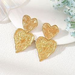 Heart 304 Stainless Steel Stud Dangle Earrings for Women, Golden, Heart, 55.5x29.5mm