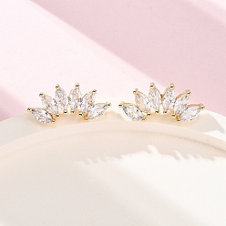 Настоящее золото 18K Серьги-гвоздики с конским глазом из сверкающего кубического циркония для нее, латунные кубических серьги циркония, реальный 18 k позолоченный, 7.5x16.5x2.5 мм, штифты : 0.9 мм