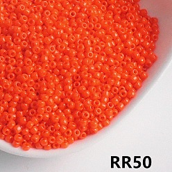 Оранжево-Красный Непрозрачные 8/0 стеклянные бусины, круглые, оранжево-красный, 8/0, 3.5~4x3 мм, Около 300 шт / 10 г