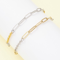 Золотой & Цвет Нержавеющей Стали 2шт. 304 Браслеты из нержавеющей стали со скрепками и цепочками панцирного плетения для женщин, золотые и нержавеющая сталь цвет, 7-5/8 дюйм (19.5 см)