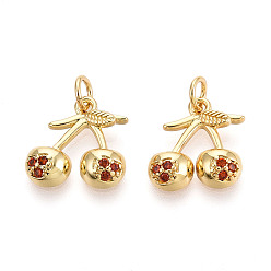 Настоящее золото 18K Латунные микро проложить кубического циркония прелести, без кадмия, без никеля и без свинца, вишня, с целью перехода в кольце, реальный 18 k позолоченный, 13.5x13~14x3 мм, отверстие : 3 мм