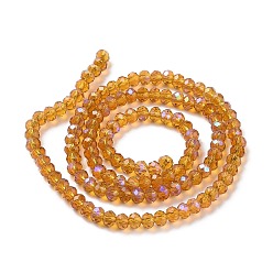 Gold Electroplate Glass Beads Strands, Half Rainbow Plated, Faceted, Rondelle, Gold, 4x3mm, Hole: 0.4mm, about 123~127pcs/strand, 16.5~16.9 inch(42~43cm)