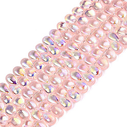 Neblige Rose Galvanisieren transparente Glasperlen Stränge, Träne, ab Farbe plattiert, halb plattiert, oben gebohrt, neblige Rose, 8.5~9x5.5~6x5~6 mm, Bohrung: 0.8~0.9 mm, ca. 95~101 Stk. / Strang, 11.81~13.39 Zoll (30~34 cm)