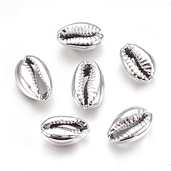 Platinum Electroplated Shell Beads, Cowrie Shells, Platinum, 15~20x10~12x5~6mm, Hole: 12~14x2~3mm
