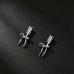 Platinum Alloy Bowknot Stud Earrings for Women, Platinum, 25mm
