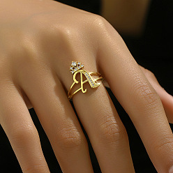 Letter Q Латунные микро проложить пальцев кольца кубического циркония, без кадмия, без никеля и без свинца, для женщин, Буква Q, размер США 3 (14 мм)