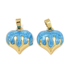 Темно-Голубой Латунь эмаль прелести, без кадмия и без свинца, сердце прелести, реальный 18 k позолоченный, глубокое синее небо, 15x14x5.5 мм, отверстие : 4x2.5 мм