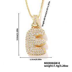 Letter E Элегантные латунные микропаве прозрачные кубические цирконии 3d начальные ожерелья, идеальный подарок для нее, золотые, Письмо E, 15.75 дюйм (40 см)