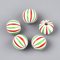 Разноцветный Окрашенные распылением деревянные бусины Schima, печатные бисера, круглые, красочный, 15~16x14.5~15 мм, отверстие : 4~5 мм