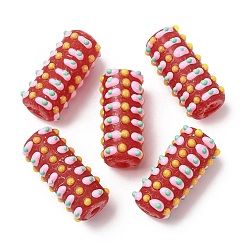 Красный Эмалевые бусины ручной работы в технике лэмпворк, бусины ручной работы, бугристый столбик с овальной формой, красные, 29.5~30.5x13.5~16 мм, отверстие : 3 мм