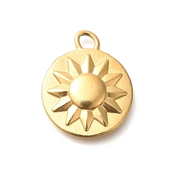 Настоящее золото 18K Ионное покрытие (ip) 304 подвески из нержавеющей стали, плоский круглый с солнечным шармом, реальный 18 k позолоченный, 20x16.5x2.8 мм, отверстие : 2.8 мм