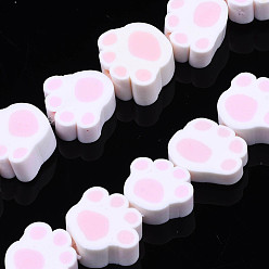 Pink Ручной полимерные нити глины шарик, отпечаток лапы, розовые, 6.5~11x9~11.5x4~5 мм, отверстие : 1.6 мм, около 39 шт / нитка, 14.37 дюйм ~ 15.35 дюйм (36.5~39 см)