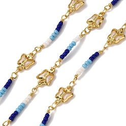 Настоящее золото 18K Латунные цепочки-бабочки, с бисером и акрилом, пайки, с катушкой, реальный 18 k позолоченный, 11x7x2 мм