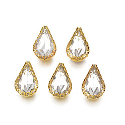 Clear Sew on Rhinestone, Transparent Glass Rhinestones, with Iron Prong Settings, Faceted, Teardrop, Clear, 13.5x8.5x5mm, Hole: 0.9mm