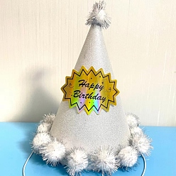 Белый Слово с днем рождения конус бумажные праздничные шляпы, с помпоном, товары для детского дня рождения, белые, 160x180 мм