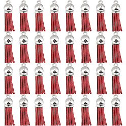 Коричневый 100 кулон с кисточками из искусственной замши., с концами пластмассового шнура ccb, платина, коричневые, 35~37x10 мм, отверстие : 2.5~3 мм