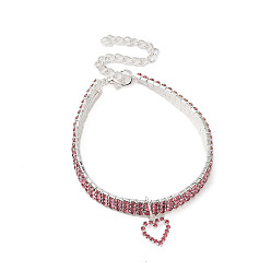 Бургундия Регулируемая 3-рядная железная цепочка со стразами для чашек, ошейники для домашних животных, колье-колье с подвеской в форме сердца для кошек и собак, Бургундия, 258 мм