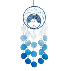 Темно-Голубой Украшение подвески из железа и натуральных ракушек, тканая сетка/паутина с древом жизни для подвесных украшений дома, глубокое синее небо, 630x170 мм