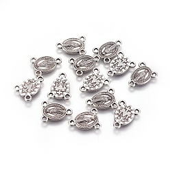 Antique Silver Tibetan Style Alloy Chandelier Component Links, 3 Loop Connectors, Oval with Virgin Mary, Rosary Center Pieces, Antique Silver, 15.3x11.7x1.8mm, Hole: 1.6mm