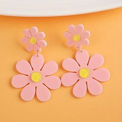 Pink Акриловые болтаться серьги стержня, цветок, розовые, 70x45 мм