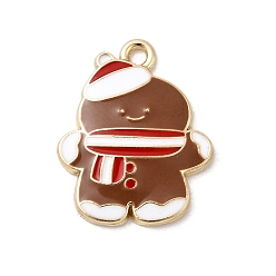 Gingerbread Man Рождественские эмали сплава подвески, золотые, Колобок, 22x17.5x2.5 мм, отверстие : 1.8 мм