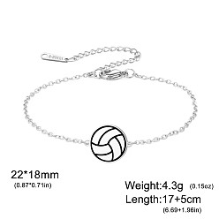 Volleyball 304 Stainless Steel Sport Ball Link Bracelets for Women, Stainless Steel Color, Volleyball, 6.69 inch(17cm)