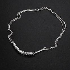 Нержавеющая Сталь Цвет 304 Колье из нержавеющей стали с комбинированными цепочками для женщин и мужчин, не тускнеет, цвет нержавеющей стали, 23.62 дюйм (60 см)