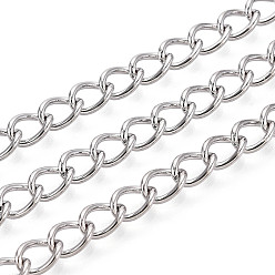 Платина Латунь бордюр цепи, несварные, с катушкой, платина, 7x5x2.5 мм, около 32.81 футов (10 м) / рулон