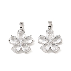 Платинированный Подвески из латуни и прозрачного циркония, , Реальная платина, 17.5x15.5x4 мм, отверстие : 5x3 мм