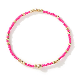 Темно-Розовый Браслеты из стеклянных бусин и бусин CCB, составные браслеты для женщин, темно-розовыми, 7-7/8 дюйм (20 см), внутренний диаметр: 6-1/2 дюйм (16.5 см)